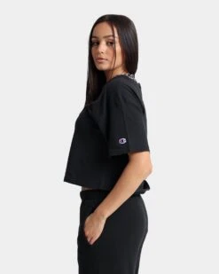 Champion Women's Vintage Dye Crop T-Shirt Black -Mitchell & Ness Shop 02027320 YB001 womens 0060