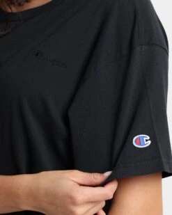 Champion Women's Vintage Dye Crop T-Shirt Black -Mitchell & Ness Shop 02027320 YB001 womens 0070