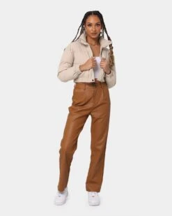 XXIIII Women's Dee Crop Puffer Jacket Beige -Mitchell & Ness Shop 02031834 Y1000 womens 0020