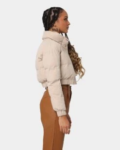 XXIIII Women's Dee Crop Puffer Jacket Beige -Mitchell & Ness Shop 02031834 Y1000 womens 0050