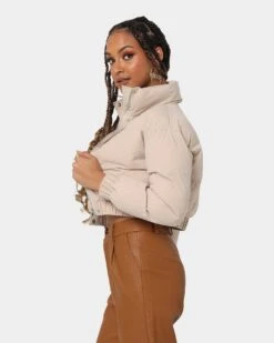 XXIIII Women's Dee Crop Puffer Jacket Beige -Mitchell & Ness Shop 02031834 Y1000 womens 0060