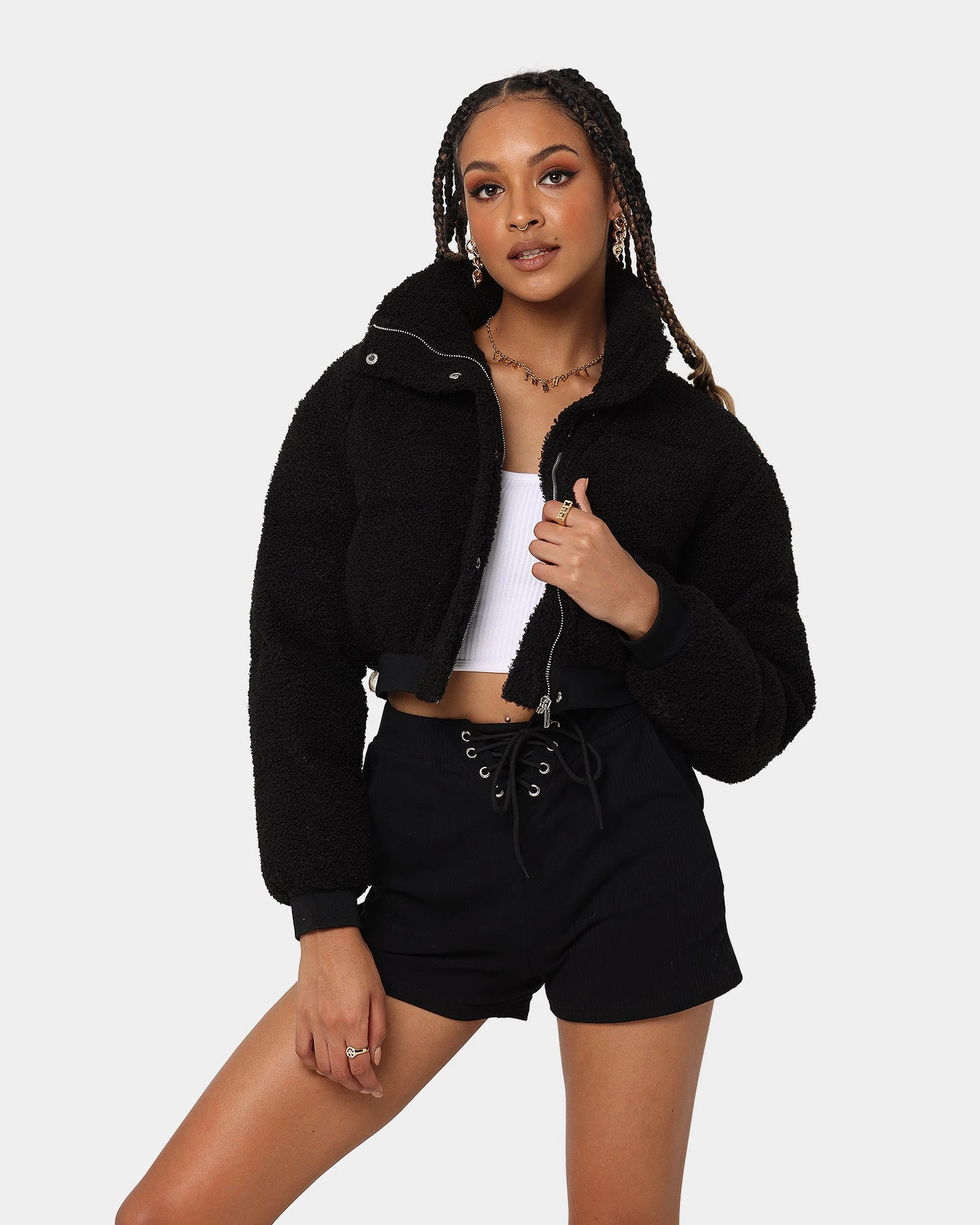 XXIII Women's Lara Crop Sherpa Puffa Jacket Black XXIII Women's Lara Crop Sherpa Puffa Jacket Black -Mitchell & Ness Shop 02031838 YB001 womens 0010