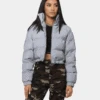 XXIII Women's Lila Reflector Crop Puffer Jacket Sliver -Mitchell & Ness Shop 02032279 YS001 womens 0