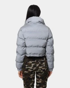 XXIII Women's Lila Reflector Crop Puffer Jacket Sliver -Mitchell & Ness Shop 02032279 YS001 womens 0050