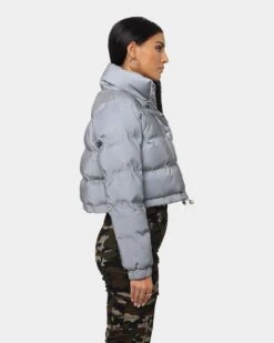 XXIII Women's Lila Reflector Crop Puffer Jacket Sliver -Mitchell & Ness Shop 02032279 YS001 womens 0060