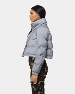 XXIII Women's Lila Reflector Crop Puffer Jacket Sliver -Mitchell & Ness Shop 02032279 YS001 womens 0070