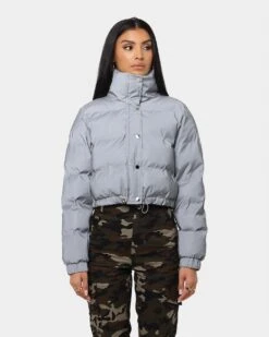 XXIII Women's Lila Reflector Crop Puffer Jacket Sliver -Mitchell & Ness Shop 02032279 YS001 womens 0080