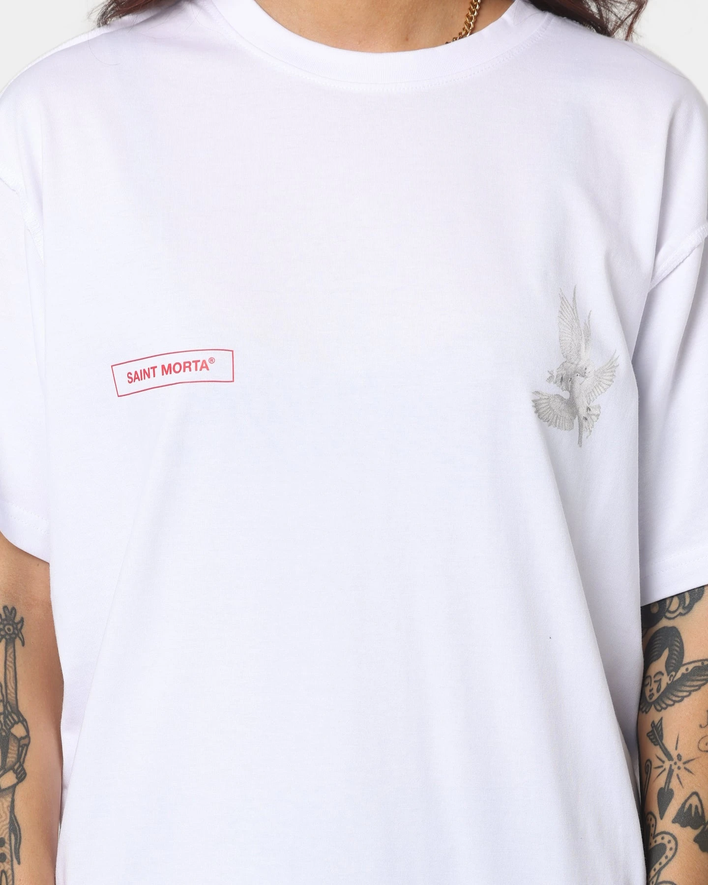 Saint Morta Doves Vintage T-Shirt White Saint Morta Doves Vintage T-Shirt White -Mitchell & Ness Shop 02033002 YW100 womens 0030