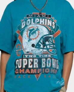 Mitchell & Ness Miami Dolphins Vintage Superbowl T-Shirt Faded Teal -Mitchell & Ness Shop 02034587 YF458 womens 00040