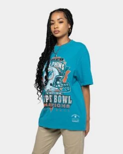 Mitchell & Ness Miami Dolphins Vintage Superbowl T-Shirt Faded Teal -Mitchell & Ness Shop 02034587 YF458 womens 0070