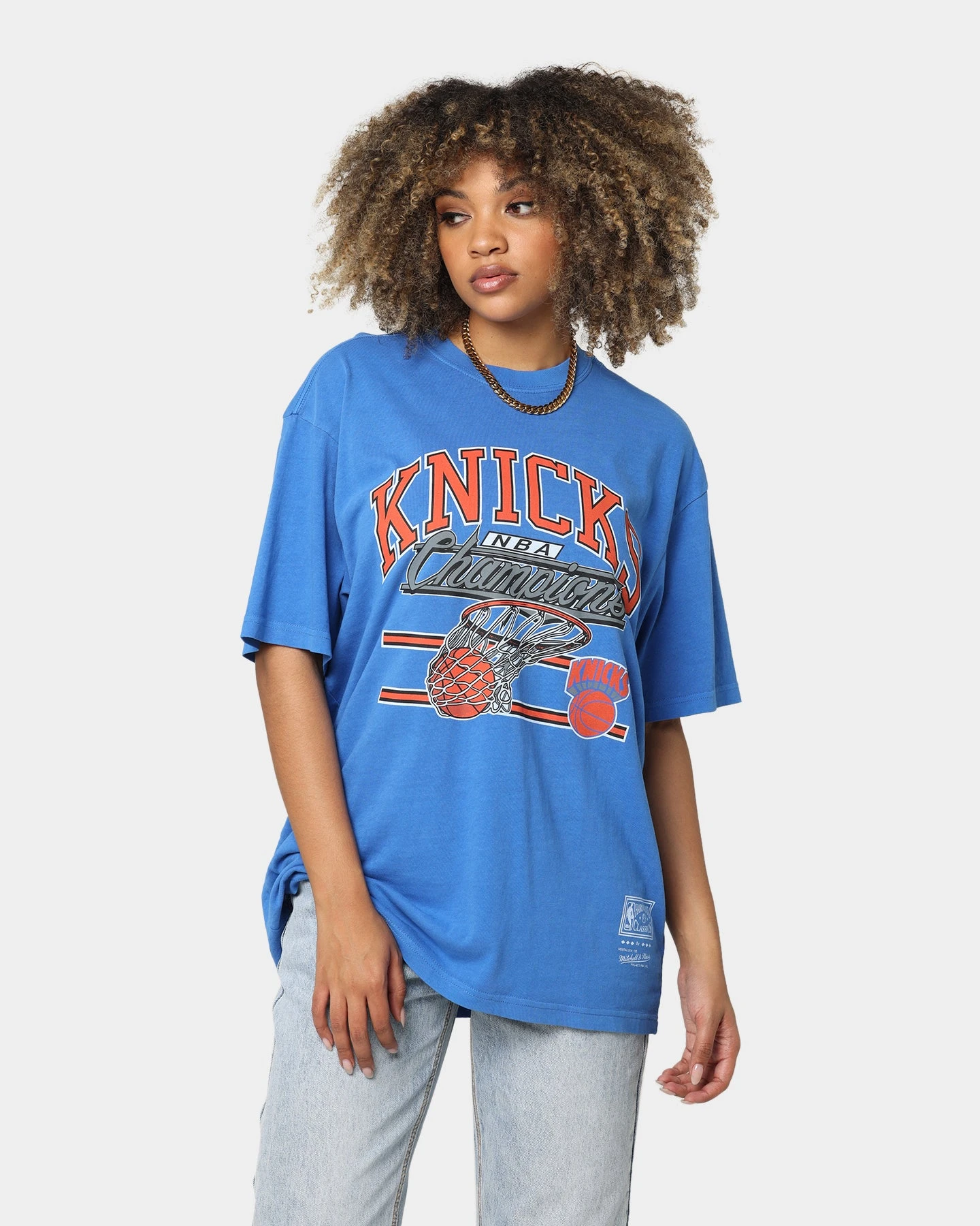 Mitchell & Ness New York Knicks Hoops Vintage T-Shirt Faded Blue Mitchell & Ness New York Knicks Hoops Vintage T-Shirt Faded Blue -Mitchell & Ness Shop 02036535 YF436 womens 0010