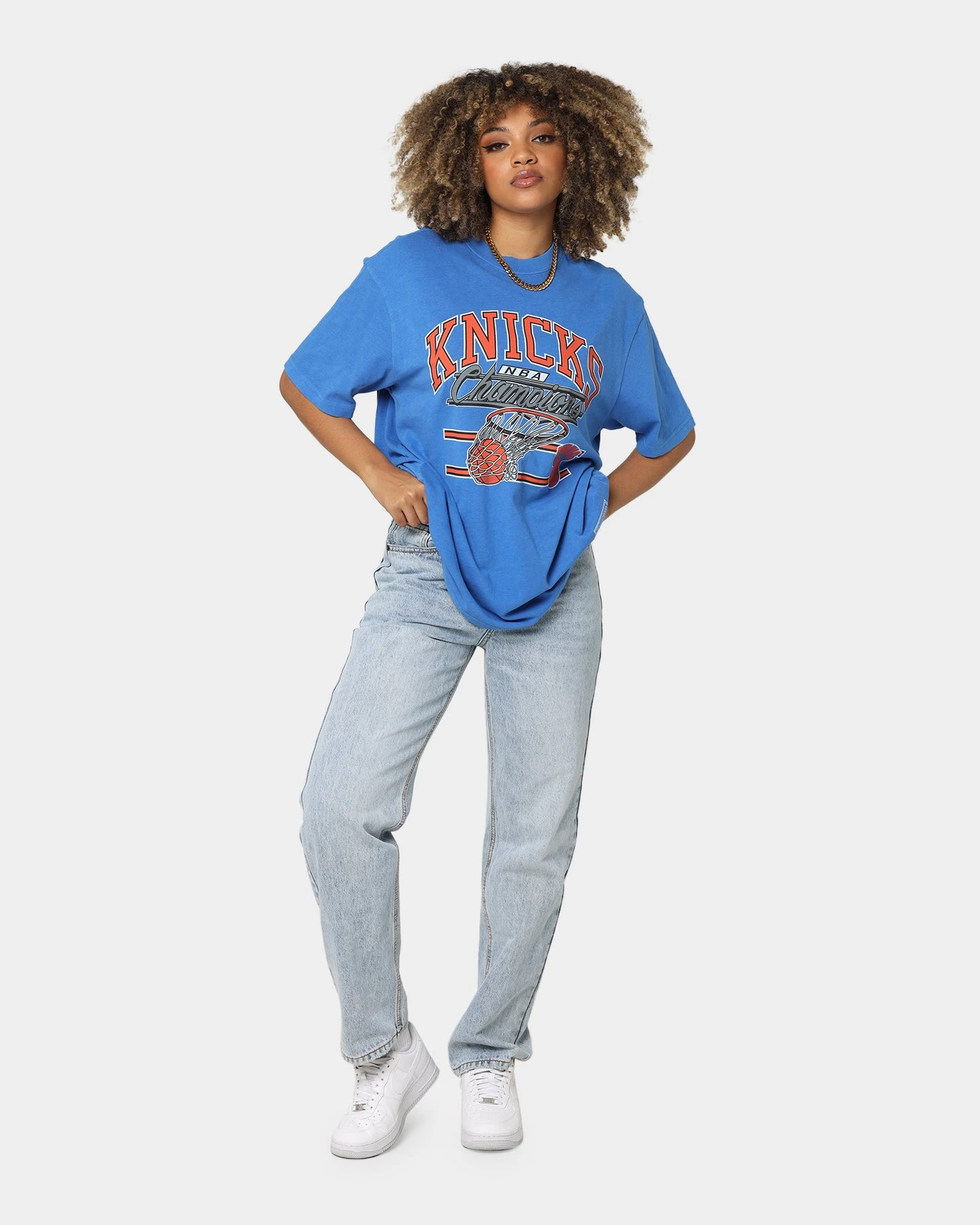 Mitchell & Ness New York Knicks Hoops Vintage T-Shirt Faded Blue Mitchell & Ness New York Knicks Hoops Vintage T-Shirt Faded Blue -Mitchell & Ness Shop 02036535 YF436 womens 0020