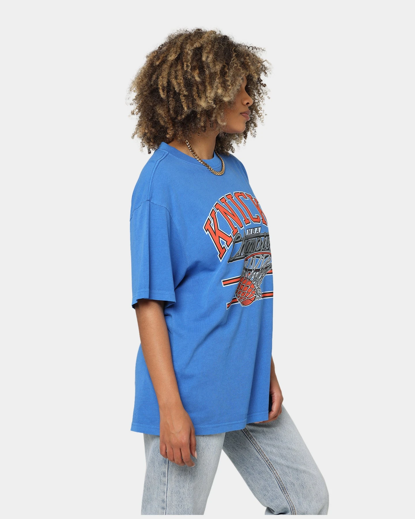 Mitchell & Ness New York Knicks Hoops Vintage T-Shirt Faded Blue Mitchell & Ness New York Knicks Hoops Vintage T-Shirt Faded Blue -Mitchell & Ness Shop 02036535 YF436 womens 0050