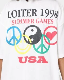Loiter Tribute T-Shirt Off White -Mitchell & Ness Shop 02037387 YO007 womens 0050