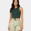 EN ES Women's Reny Lace Up Crop Top Deep Teal