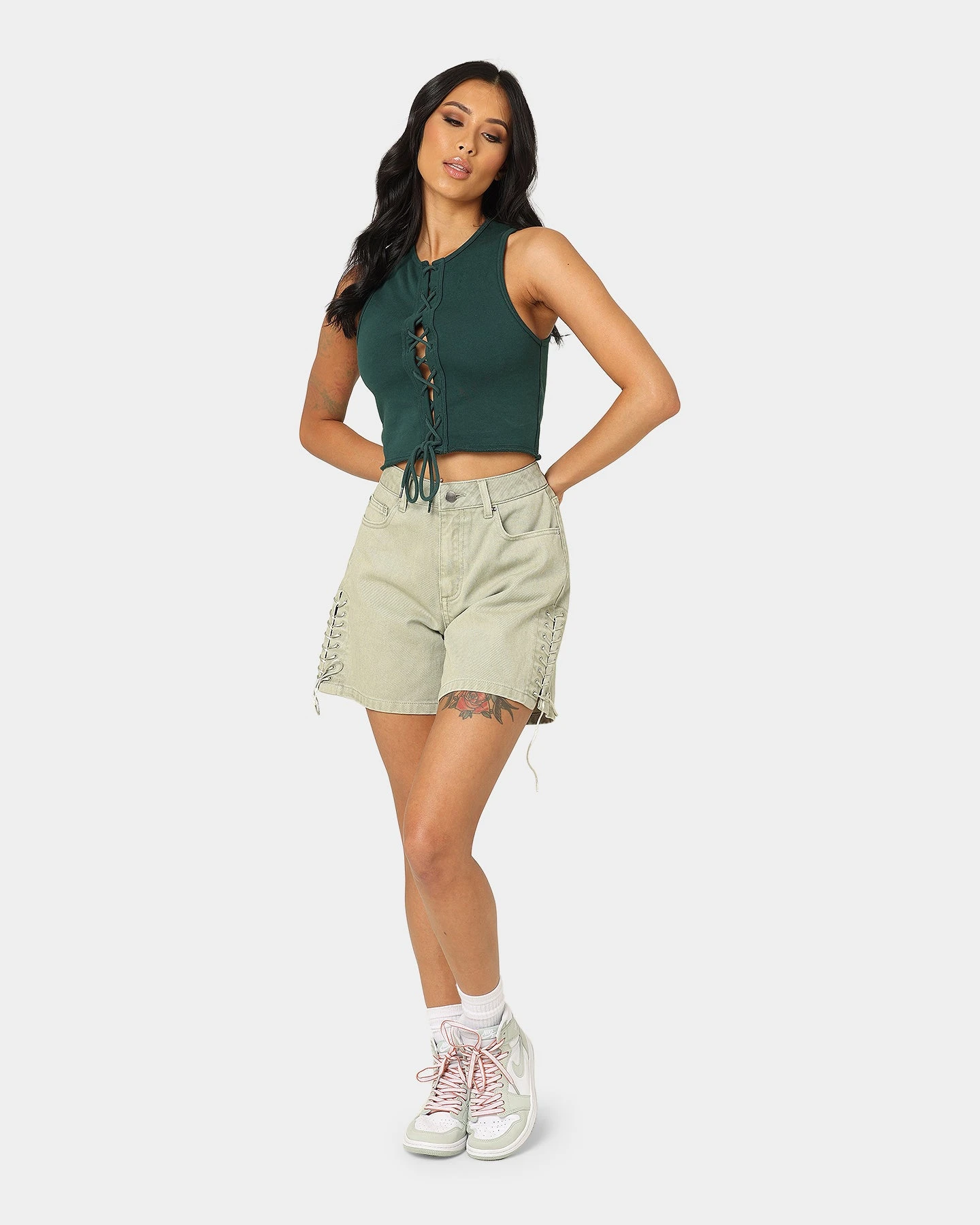 EN ES Women's Reny Lace Up Crop Top Deep Teal EN ES Women's Reny Lace Up Crop Top Deep Teal -Mitchell & Ness Shop 02037464 YD527 womens 0020