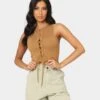 EN ES Women's Reny Lace Up Crop Top Tan -Mitchell & Ness Shop 02037464 YT001 womens 0010