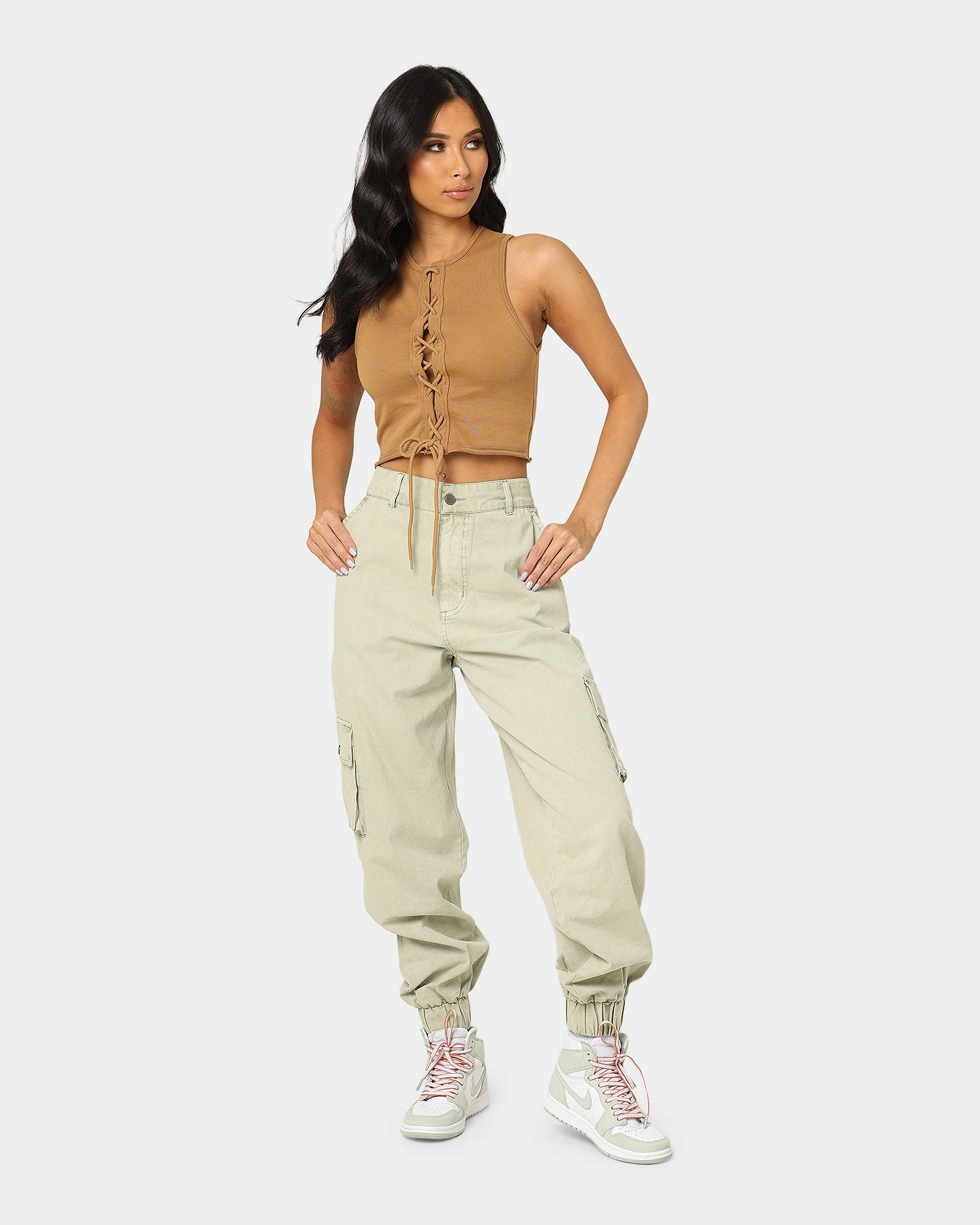 EN ES Women's Reny Lace Up Crop Top Tan EN ES Women's Reny Lace Up Crop Top Tan -Mitchell & Ness Shop 02037464 YT001 womens 0020