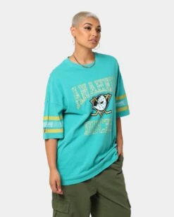 Majestic Athletic Anaheim Ducks Paisley Stripe Vintage T-Shirt Faded Teal -Mitchell & Ness Shop 02038123 YF458 womens 0050