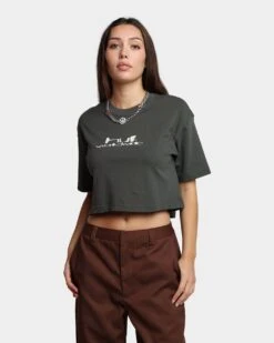 HUF Women's Washed Crop T-Shirt Gunmetal
