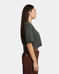 HUF Women's Washed Crop T-Shirt Gunmetal -Mitchell & Ness Shop 02038271 YG800 womens 0050