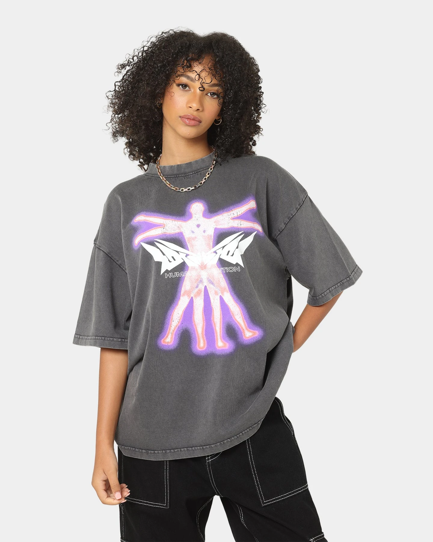 Loiter Human Condition Vintage T-Shirt Charcoal Loiter Human Condition Vintage T-Shirt Charcoal -Mitchell & Ness Shop 02038628 YC300 womens 0010