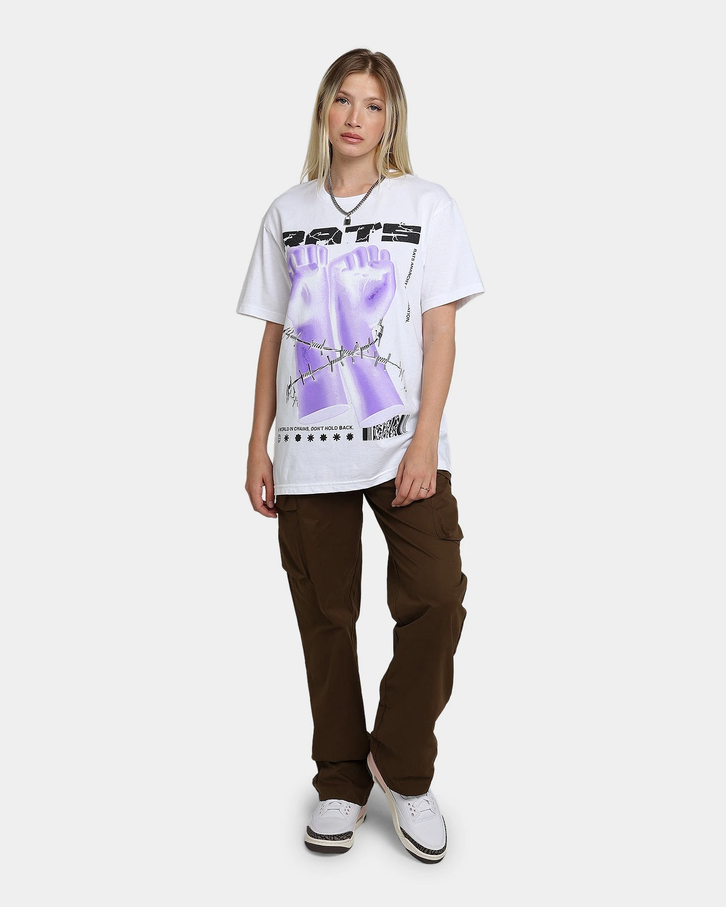 Rats Get Fat Throwing Hands T-Shirt White Rats Get Fat Throwing Hands T-Shirt White -Mitchell & Ness Shop 02039077 YW100 womens 020