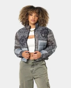 Majestic Athletic Women's Las Vegas Raiders Paisley Puffa Jacket Black