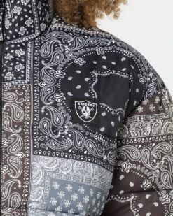 Majestic Athletic Women's Las Vegas Raiders Paisley Puffa Jacket Black -Mitchell & Ness Shop 02039086 YB001 womens 0030