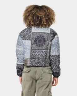 Majestic Athletic Women's Las Vegas Raiders Paisley Puffa Jacket Black -Mitchell & Ness Shop 02039086 YB001 womens 0040