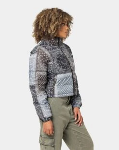 Majestic Athletic Women's Las Vegas Raiders Paisley Puffa Jacket Black -Mitchell & Ness Shop 02039086 YB001 womens 0050