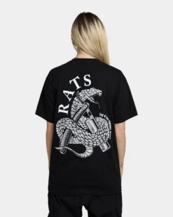 Rats Get Fat Cut Throat Short Sleeve T-Shirt Black -Mitchell & Ness Shop 02039122 YB001 womens 040