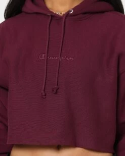 Champion Women's Reverse Weave Tonal Crop Hoodie Dark Berry Purple -Mitchell & Ness Shop 02039613 YD272 womens 0030