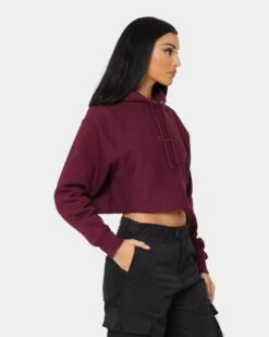 Champion Women's Reverse Weave Tonal Crop Hoodie Dark Berry Purple -Mitchell & Ness Shop 02039613 YD272 womens 0050