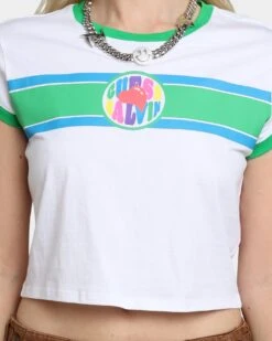 GUESS Originals Women's GUESS Originals X J Balvin Cropped Ringer T-Shirt Pure White Multi -Mitchell & Ness Shop 02039871 YP494 womens 030