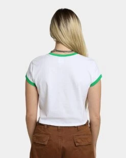 GUESS Originals Women's GUESS Originals X J Balvin Cropped Ringer T-Shirt Pure White Multi -Mitchell & Ness Shop 02039871 YP494 womens 040