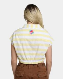 Guess Originals Women's GUESS Originals X J Balvin Woven Crop Top Yellow Sunspots -Mitchell & Ness Shop 02039872 YY078 womens 040
