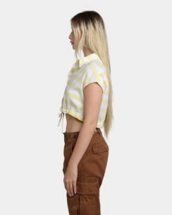 Guess Originals Women's GUESS Originals X J Balvin Woven Crop Top Yellow Sunspots -Mitchell & Ness Shop 02039872 YY078 womens 060