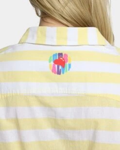 Guess Originals Women's GUESS Originals X J Balvin Woven Crop Top Yellow Sunspots -Mitchell & Ness Shop 02039872 YY078 womens 070