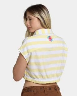 Guess Originals Women's GUESS Originals X J Balvin Woven Crop Top Yellow Sunspots -Mitchell & Ness Shop 02039872 YY078 womens 090