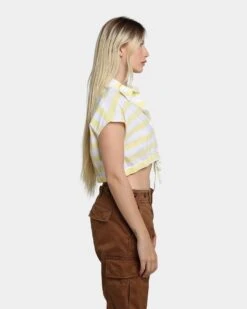 Guess Originals Women's GUESS Originals X J Balvin Woven Crop Top Yellow Sunspots -Mitchell & Ness Shop 02039872 YY078 womens 50