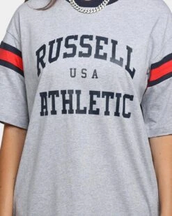 Russell Athletic 70s College T-Shirt Grey Marle -Mitchell & Ness Shop 02040105 YQ163 womens 0030