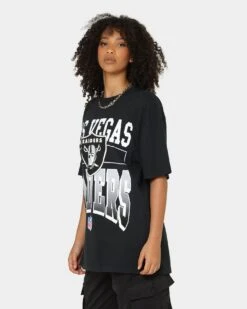 Majestic Athletic Las Vegas Raiders Vintage Sports Graphic T-Shirt Faded Black -Mitchell & Ness Shop 02040167 YB554 womens 0060