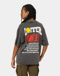 Loiter X Smiley Electric Smile Vintage T-Shirt Charcoal -Mitchell & Ness Shop 02040171 YC300 womens 0020