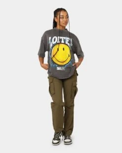 Loiter X Smiley Electric Smile Vintage T-Shirt Charcoal -Mitchell & Ness Shop 02040171 YC300 womens 0030