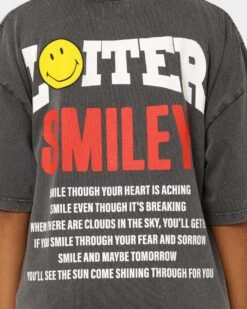 Loiter X Smiley Electric Smile Vintage T-Shirt Charcoal -Mitchell & Ness Shop 02040171 YC300 womens 0050
