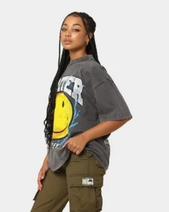 Loiter X Smiley Electric Smile Vintage T-Shirt Charcoal -Mitchell & Ness Shop 02040171 YC300 womens 0070