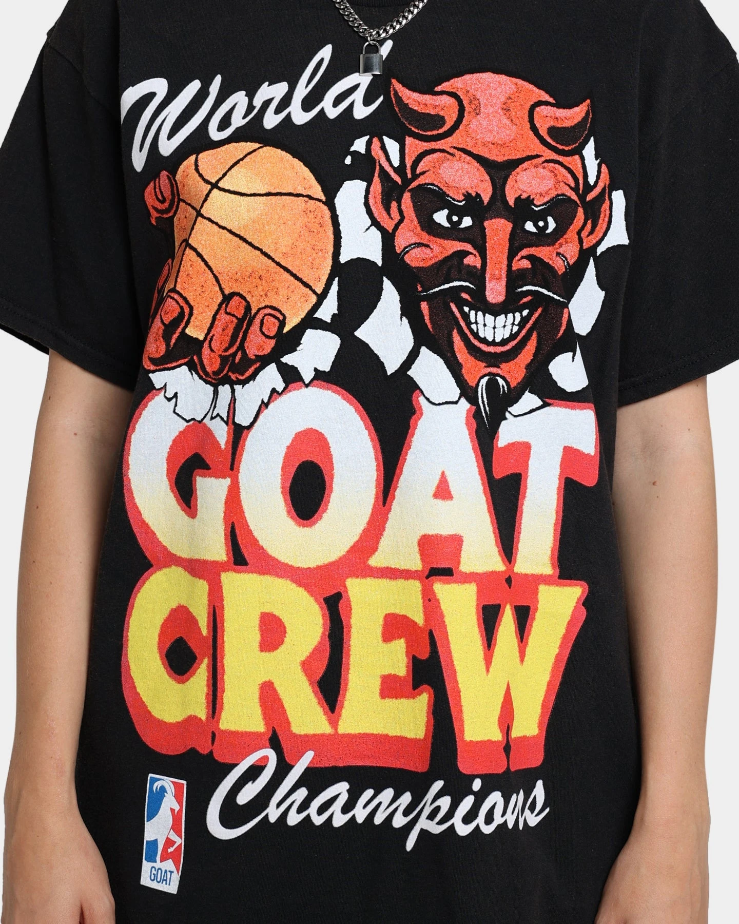 Goat Crew Goat Crew World Champs Vintage T-Shirt Washed Black Goat Crew Goat Crew World Champs Vintage T-Shirt Washed Black -Mitchell & Ness Shop 02040203 YW607 womens 030