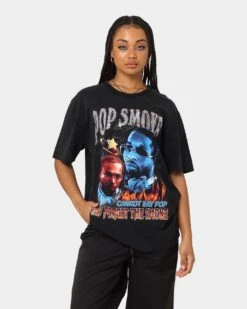 Pop Smoke And Forget The Smoke Vintage T-Shirt Washed Black