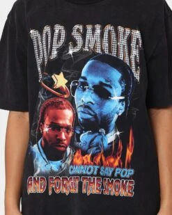 Pop Smoke And Forget The Smoke Vintage T-Shirt Washed Black -Mitchell & Ness Shop 02040821 YW607 womens 0030